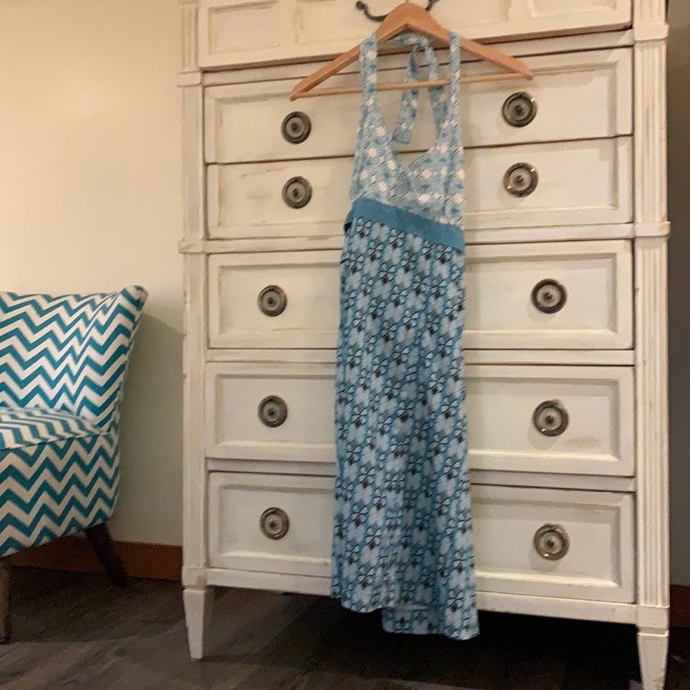 Athleta Blue Patterned Halter Maxi Dress